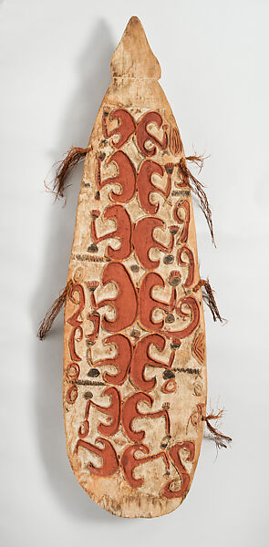 Shield, Wood, paint, sago palm leaves, Asmat people 