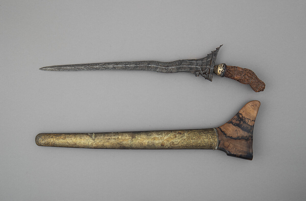 Kris with Sheath, Steel, wood, silver, Javanese