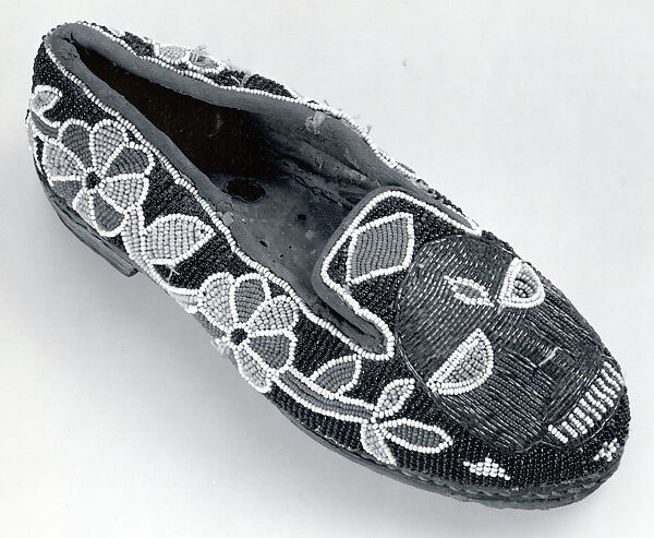 Shoe (Bata ileke), Workshop of Adesina, Leather, beads, cloth, Yoruba peoples