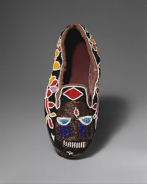 Shoe (Bata ileke), Workshop of Adesina, Leather, beads, cloth, Yoruba peoples 