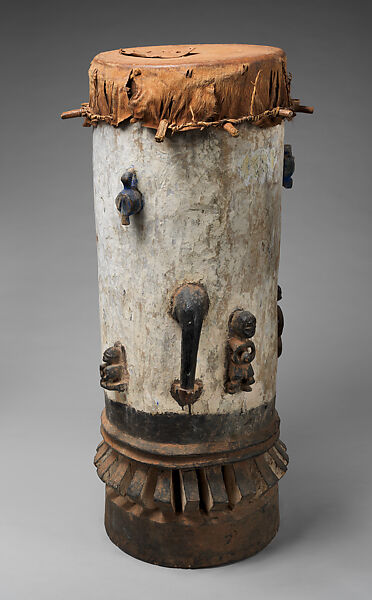 Male Drum, Wood, hide, pigment, cane, cord, Fon peoples 