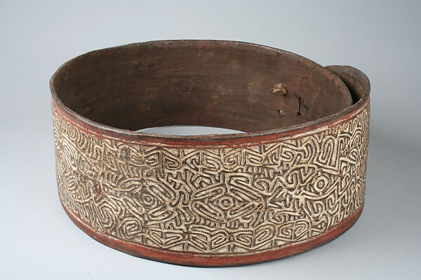 Bark Belt, Bark, paint, lime, cowrie shell, fiber, Elema people 