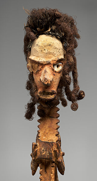 Belt Ornament, Wood, hair, shell, fiber, Biwat people