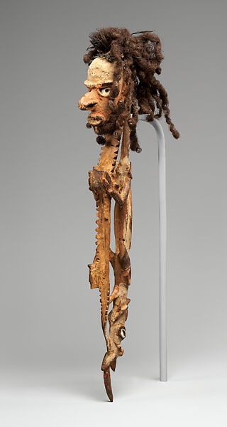 Belt Ornament, Wood, hair, shell, fiber, Biwat people