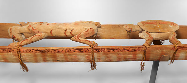 Wuramon (spirit canoe), Asmat artist(s), Wood, paint, sago palm leaves, seeds, cassowary feathers, Asmat peoples