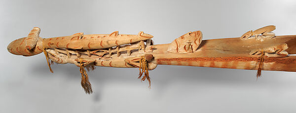 Wuramon (spirit canoe), Asmat artist(s), Wood, paint, sago palm leaves, seeds, cassowary feathers, Asmat peoples