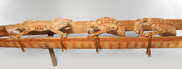 Wuramon (spirit canoe), Asmat artist(s), Wood, paint, sago palm leaves, seeds, cassowary feathers, Asmat peoples