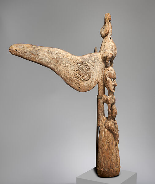 Finial for a Ceremonial House, Wood, cowrie shells, paint, Sawos people