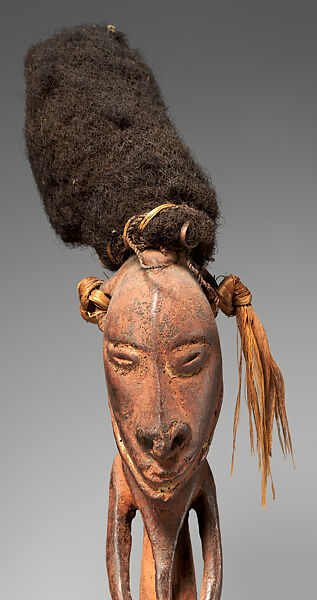 Flute Stopper, Wood, paint, human hair, fiber, Biwat people