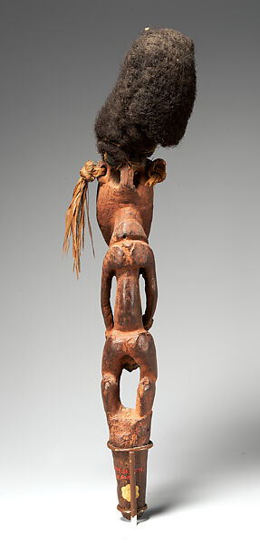 Flute Stopper, Wood, paint, human hair, fiber, Biwat people