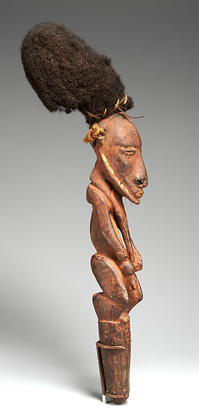 Flute Stopper, Wood, paint, human hair, fiber, Biwat people