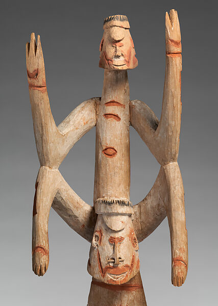Double ancestor figure, Asmat artist(s), Wood, paint, fiber, Asmat people