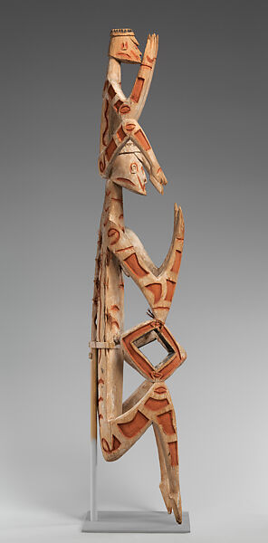 Double ancestor figure, Asmat artist(s), Wood, paint, fiber, Asmat people