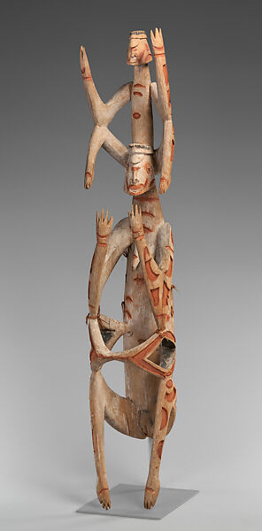 Double ancestor figure, Asmat artist(s), Wood, paint, fiber, Asmat people