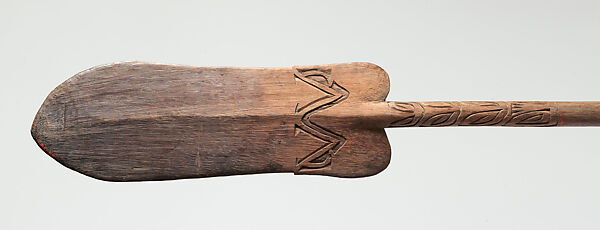 Paddle, Vaman, Wood, cassowary feathers, fiber, paint, Asmat people