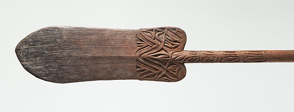 Paddle, Vaman, Wood, cassowary feathers, fiber, paint, Asmat people