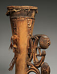 Drum, Asmat artist, Wood, paint, lizard skin, fiber, coix seeds, cassowary feathers, Asmat