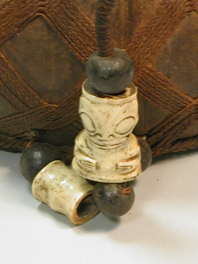 Suspended Bowl, Coconut shell, bone, seeds, fiber, Marquesan (Enata) people