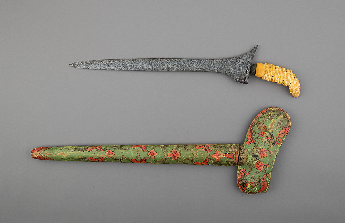 Kris with Sheath, Steel, wood, ivory, polychromy, brass, Madurese
