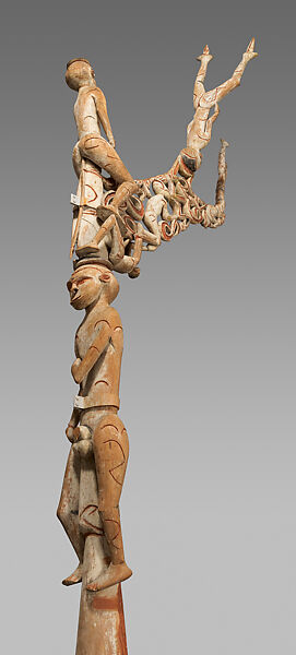 bisj (ancestor pole), Asmat artist(s), Wood, paint, fiber, sago palm leaves, Asmat people