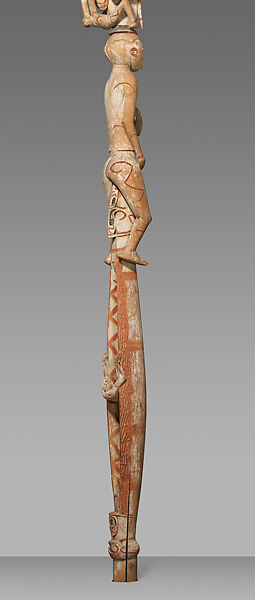 bisj (ancestor pole), Asmat artist(s), Wood, paint, fiber, sago palm leaves, Asmat people