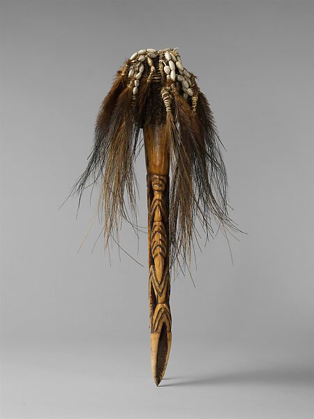 Dagger (Ndam Pisuwe), Bone, cassowary feathers, seeds, fiber, Asmat people 