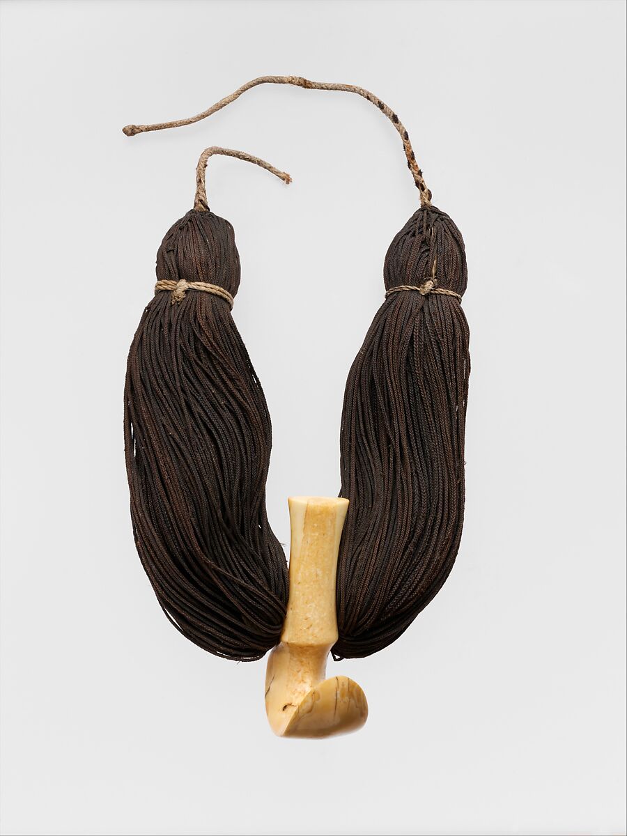 Necklace (lei niho palaoa), Walrus ivory, human hair, fiber (’olonā), Hawai'i 