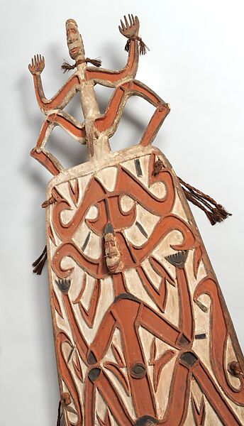 Shield, Wood, paint, sago palm leaves, Asmat people