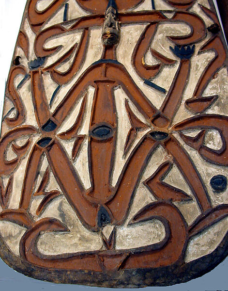 Shield, Wood, paint, sago palm leaves, Asmat people