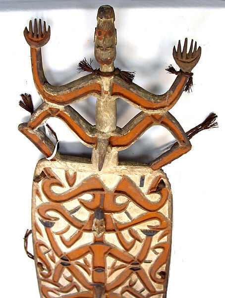 Shield, Wood, paint, sago palm leaves, Asmat people