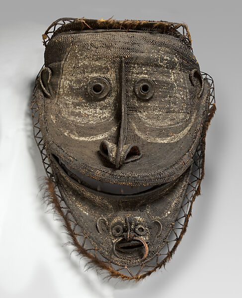 Gable Mask, Fiber, paint, feathers, bamboo, wood, Kapriman people 