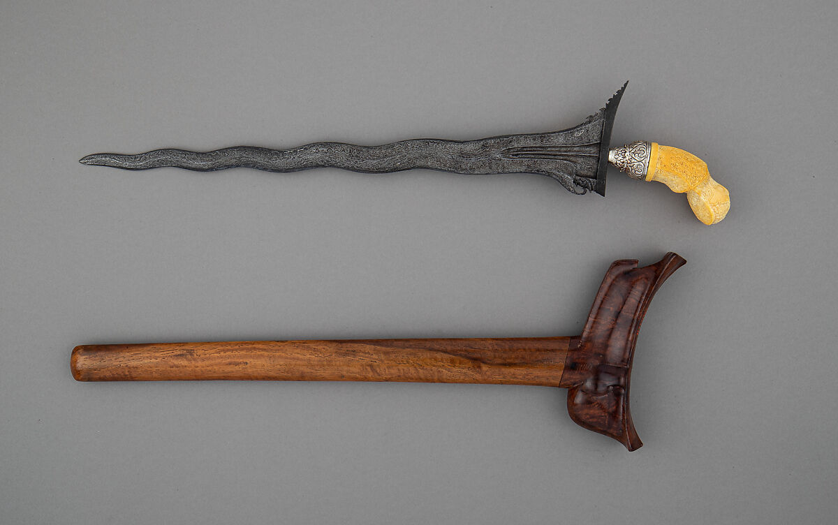 Kris with Sheath, Steel, wood, ivory, silver, copper, Sumatran