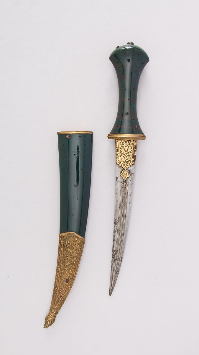 Dagger  with Sheath, Steel, copper, gold, bloodstone, ruby, Persian or Turkish, Ottoman