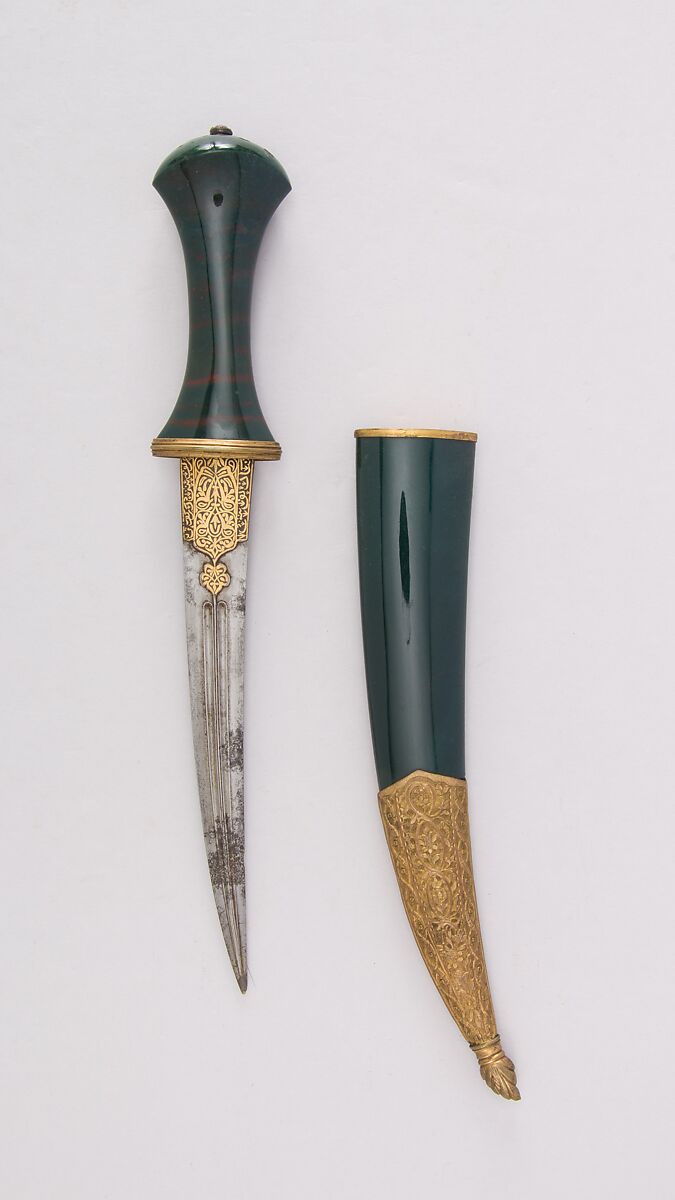 Dagger  with Sheath, Steel, copper, gold, bloodstone, ruby, Persian or Turkish, Ottoman 