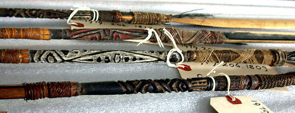 Arrow, Bamboo, wood, paint, fiber, cassowary feathers, Mountain Ok people