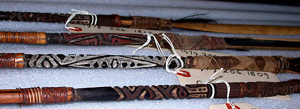 Arrow, Bamboo, wood, paint, fiber, cassowary feathers, Mountain Ok people 