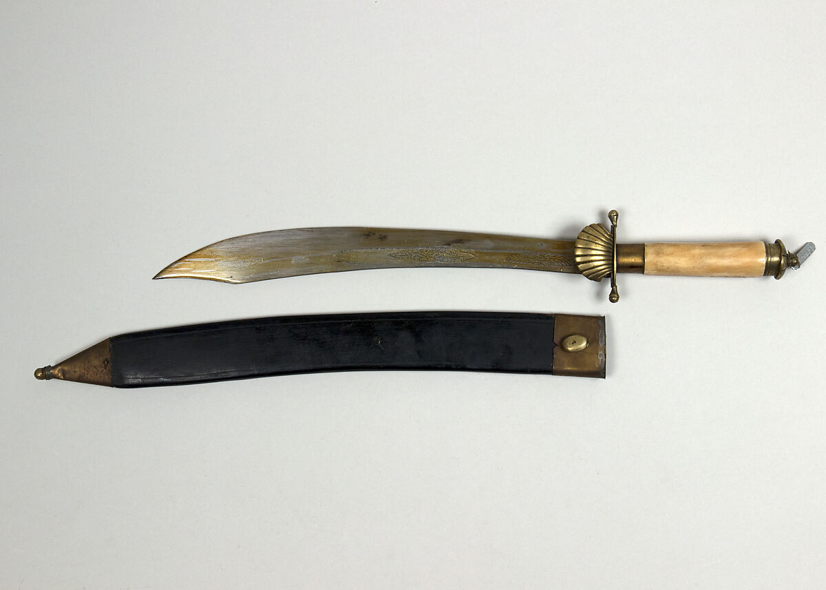 Hunting Knife with Sheath, Steel, bone, wood, Javanese 