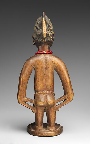 Twin Figure: Male (Ibeji), Workshop of Onipasinobe (Nigerian, Yoruba, Egbado or Ibarapa or Egba group), Wood, beads, camwood powder