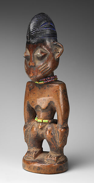 Twin Figure: Male (Ibeji), Yoruba artist, Wood, nails, beads, camwood powder, blueing, Yoruba peoples