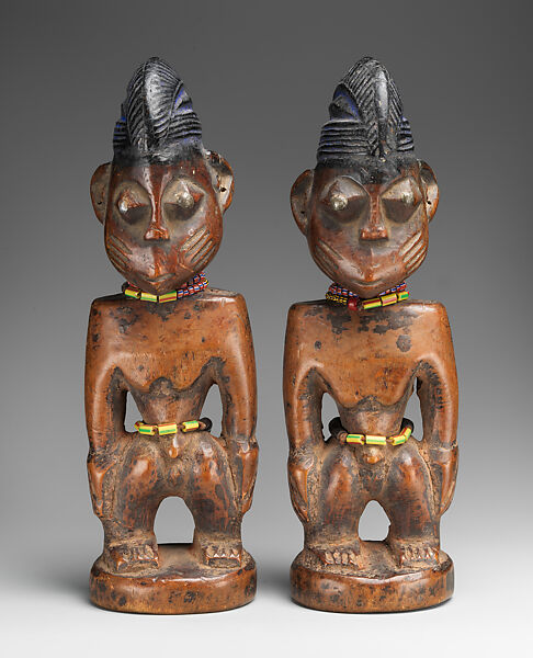 Twin Figure: Male (Ibeji), Yoruba artist, Wood, nails, beads, camwood powder, blueing, Yoruba peoples