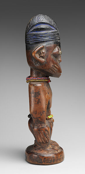 Twin Figure: Male (Ibeji), Yoruba artist, Wood, nails, beads, camwood powder, blueing, Yoruba peoples