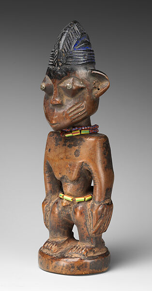 Twin Figure: Male (Ibeji), Yoruba artist, Wood, nails, beads, camwood powder, blueing, Yoruba peoples