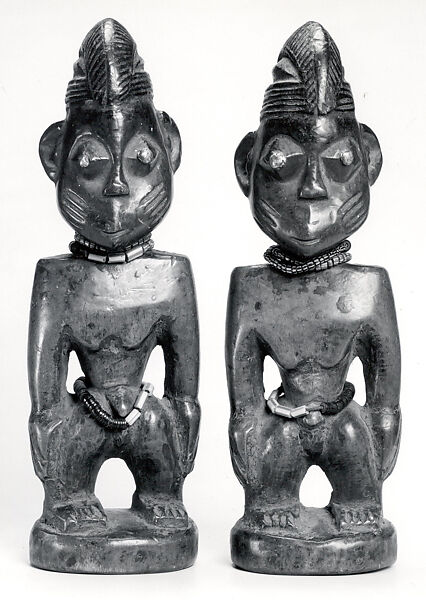 Twin Figure: Male (Ibeji), Yoruba artist, Wood, nails, beads, camwood powder, blueing, Yoruba peoples