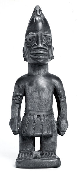 Twin Figure: Male (Ibeji), Workshop of Onipasinobe (Nigerian, Yoruba, Egbado or Ibarapa or Egba group), Wood, camwood powder, pigment, Yoruba peoples, Egbado group 