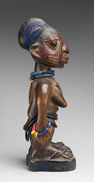 Twin Figure: Female (Ibeji), Yoruba artist, Wood, beads, camwood powder, pigment, Yoruba peoples