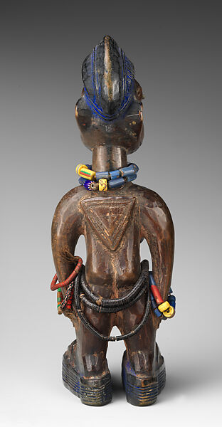 Twin Figure: Female (Ibeji), Yoruba artist, Wood, beads, camwood powder, pigment, Yoruba peoples
