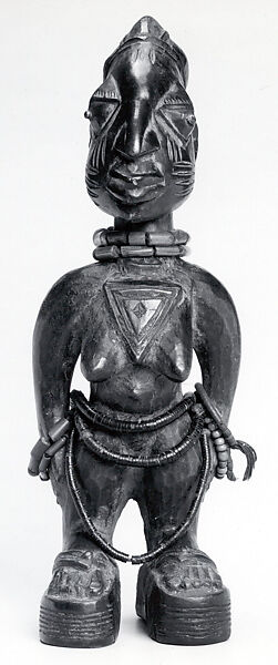 Twin Figure: Female (Ibeji), Yoruba artist, Wood, beads, camwood powder, pigment, Yoruba peoples