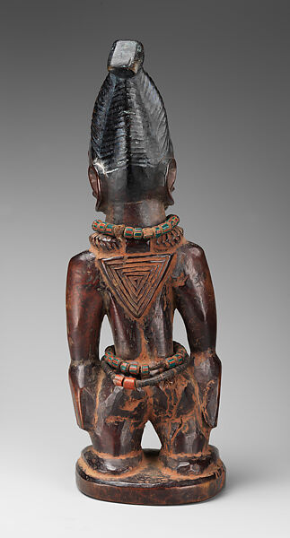 Twin Figure: Male (Ibeji), Ekiti-Yoruba artist, Wood, beads, camwood powder, nails, indigo pigment, Ekiti-Yoruba peoples