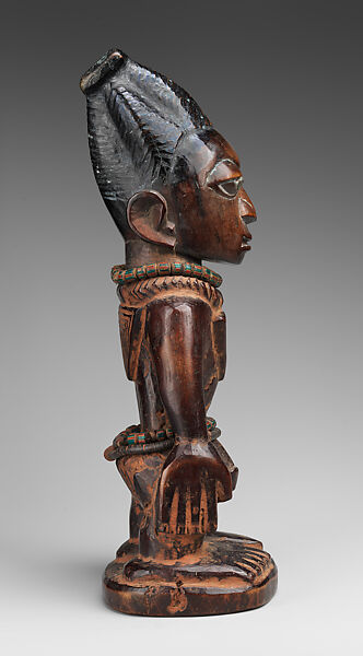 Twin Figure: Male (Ibeji), Ekiti-Yoruba artist, Wood, beads, camwood powder, nails, indigo pigment, Ekiti-Yoruba peoples