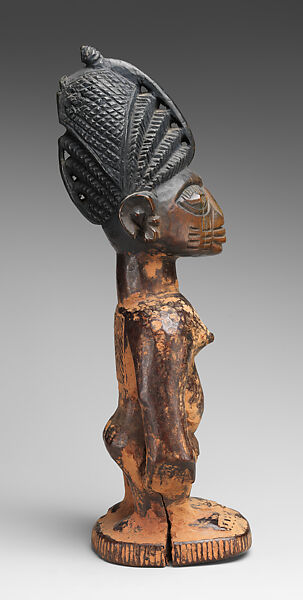 Twin Figure: Male (Ibeji), Oyo-Yoruba artist, Wood, camwood powder, pigment, Oyo-Yoruba peoples